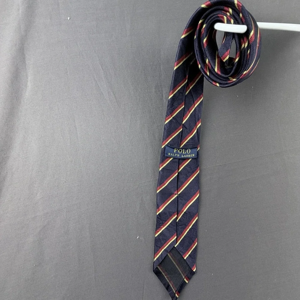 Polo Ralph Lauren Silk Striped Tie Navy Red Yellow Logo Handmade Italy